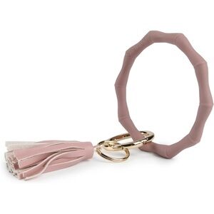 Silicone Wristlet Keychain Tassel Wrist Key Ring Bracelet Bamboo Rose Pink